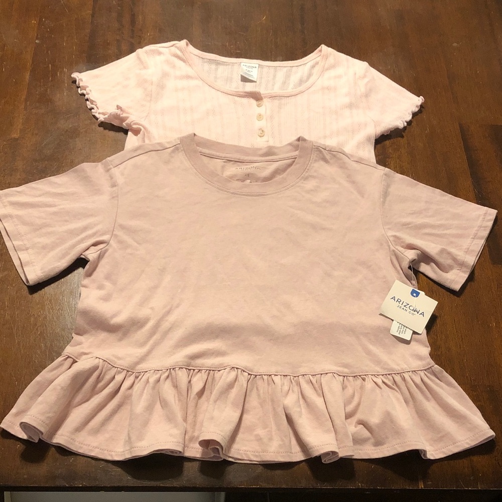 Arizona Jean Company Girls' Light Pink Short Sleeve Peplum Tees Ruffle